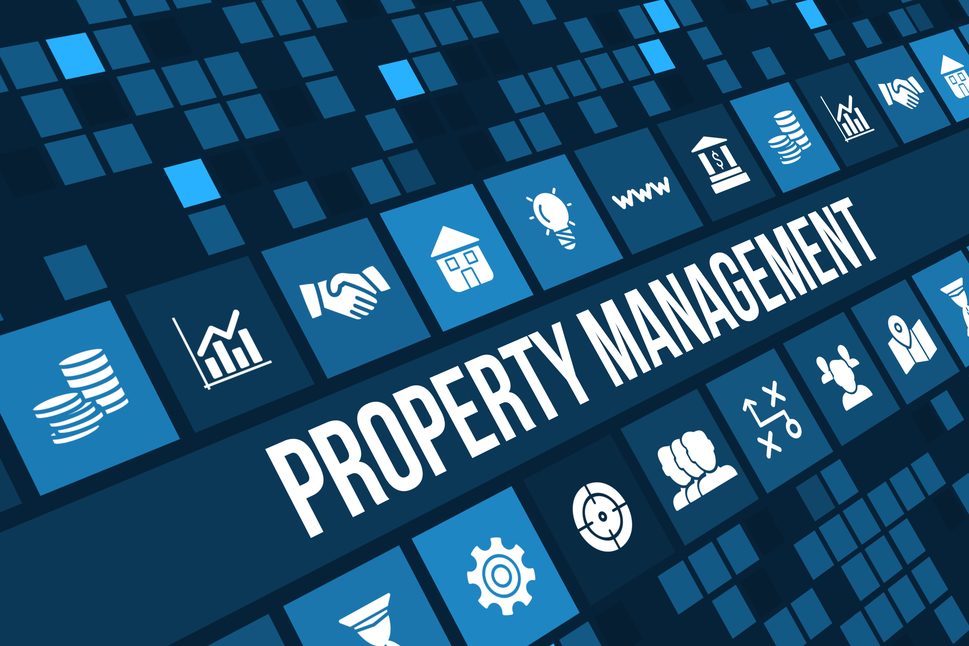 Property Management concept image with business icons and copyspace.
